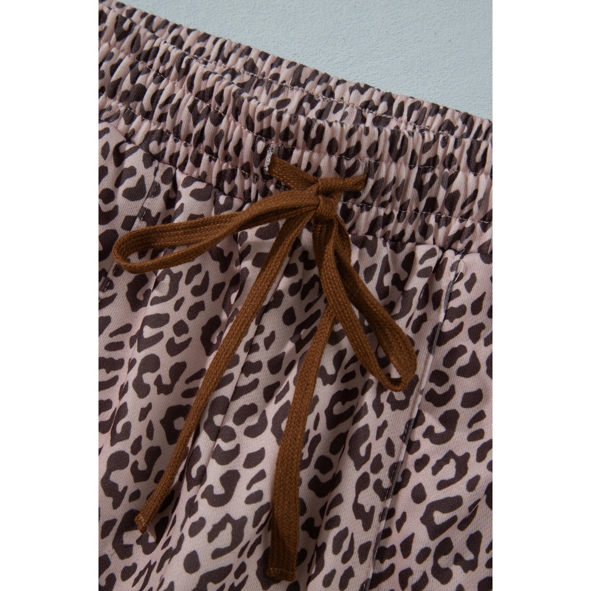Khaki Leopard Drawstring Ankle Pants in Khaki - drawstring waistband detail