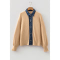 Parchment Knit Cardigan with Contrast Shirt Collar in Parchment - front view