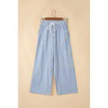 Blue Striped Drawstring Ankle Pants in Blue Stripe - front view