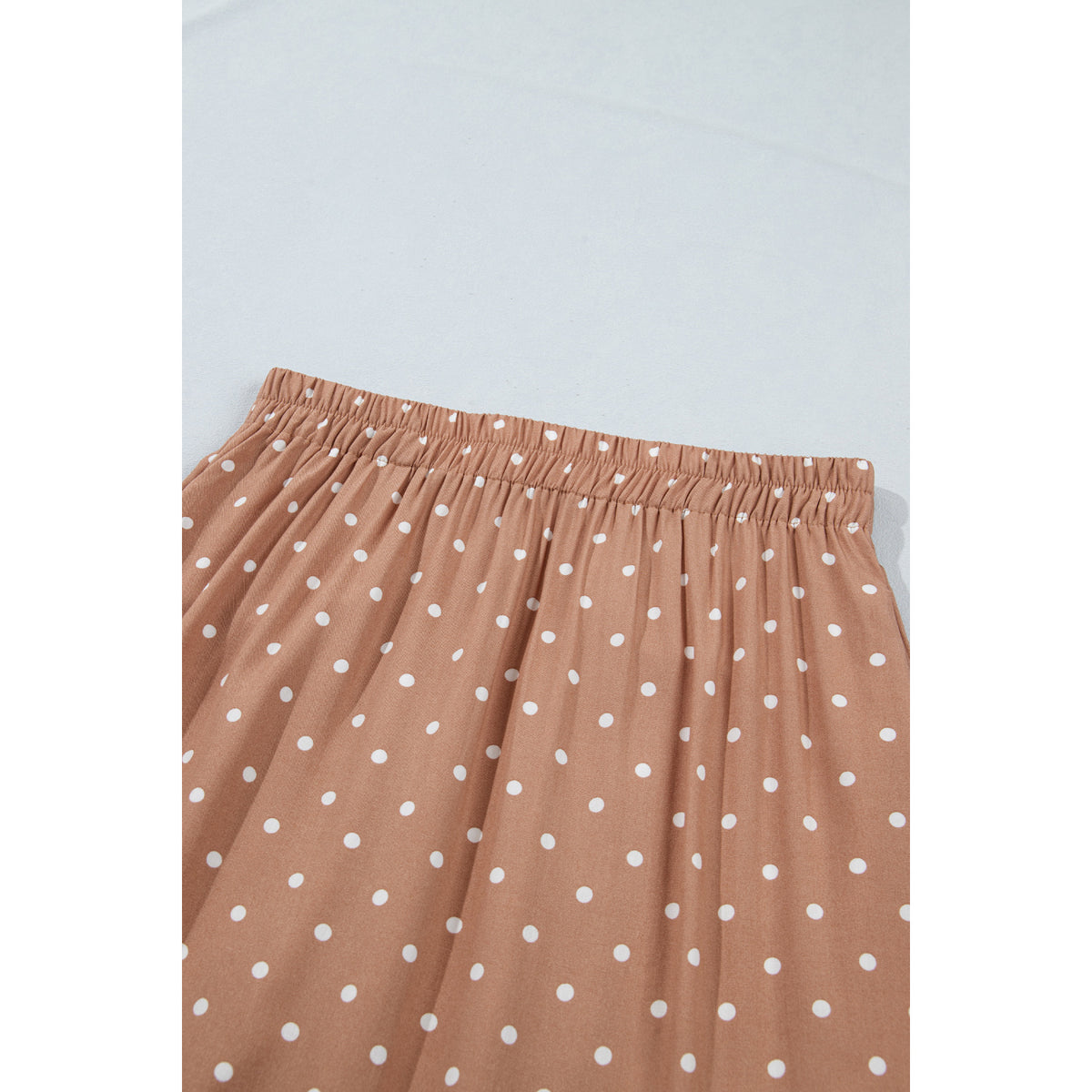 Khaki Polka-Dot Long Skirt with Lace Hem in Khaki - waistband detail