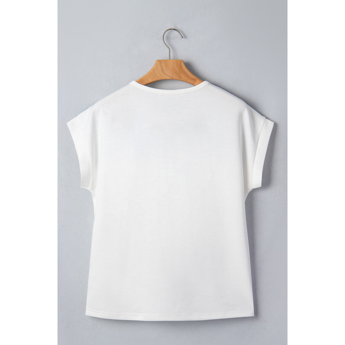 White Floral-Panel Short-Sleeve Blouse in White - back view