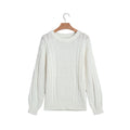 Beige Cable-Knit Crew-Neck Sweater in Beige - front view
