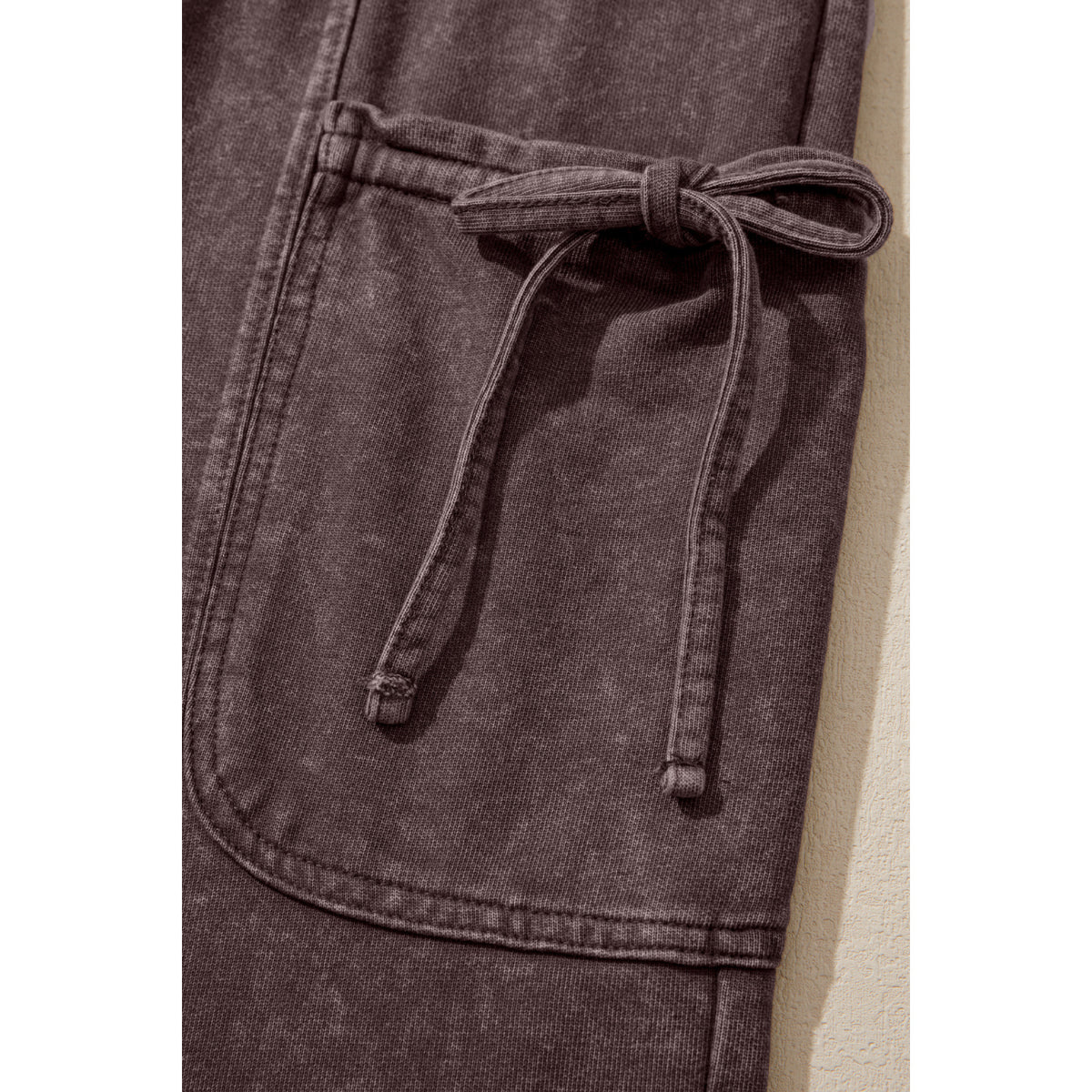 Dark Brown Mineral-Wash Cotton Cargo Pants in Dark Brown - cargo pocket tie detail