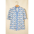 Sky Blue Floral Blouse with Contrast V-Neck Trim in Sky Blue - front view