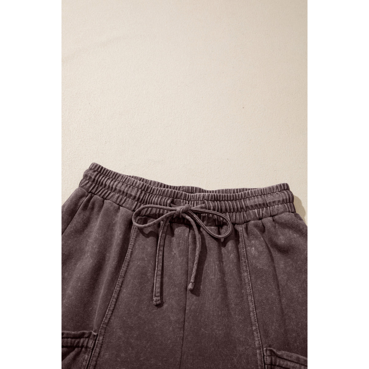 Dark Brown Mineral-Wash Cotton Cargo Pants in Dark Brown - waistband detail