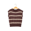 Brown Stripe Short-Sleeve Knit Sweater in Brown Stripe - front view