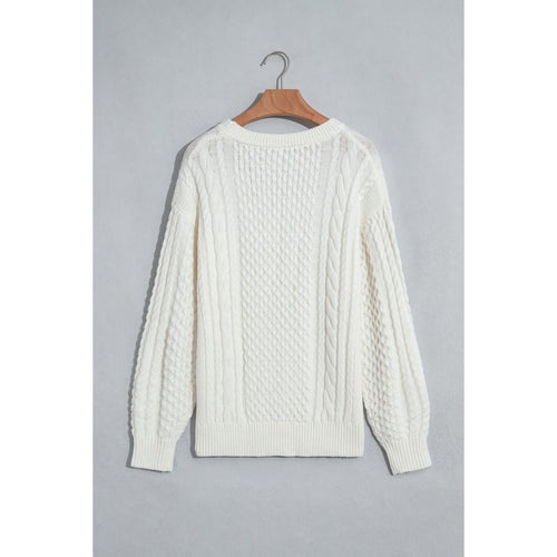 Beige Cable-Knit Crew-Neck Sweater in Beige - back view