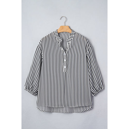 Black Striped Relaxed Half-Sleeve Shirt in Black Stripe - front view