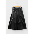 Black Faux-Leather Buckle Midi Skirt in Black - front view