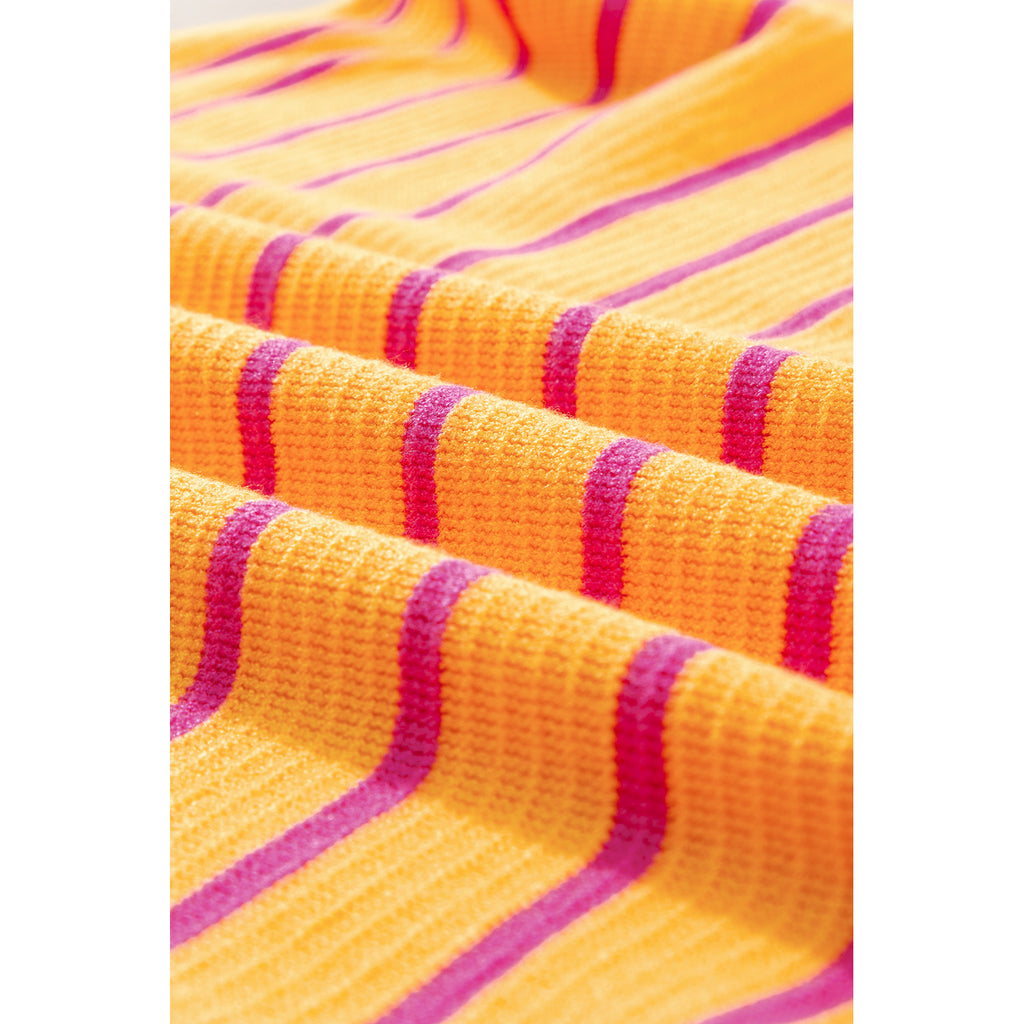 Orange and Rose Stripe Drop-Shoulder Sweater in Orange Stripe - striped knit detail