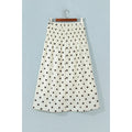 Beige Polka-Dot Smocked-Waist Long Skirt in Beige Stripe - front view