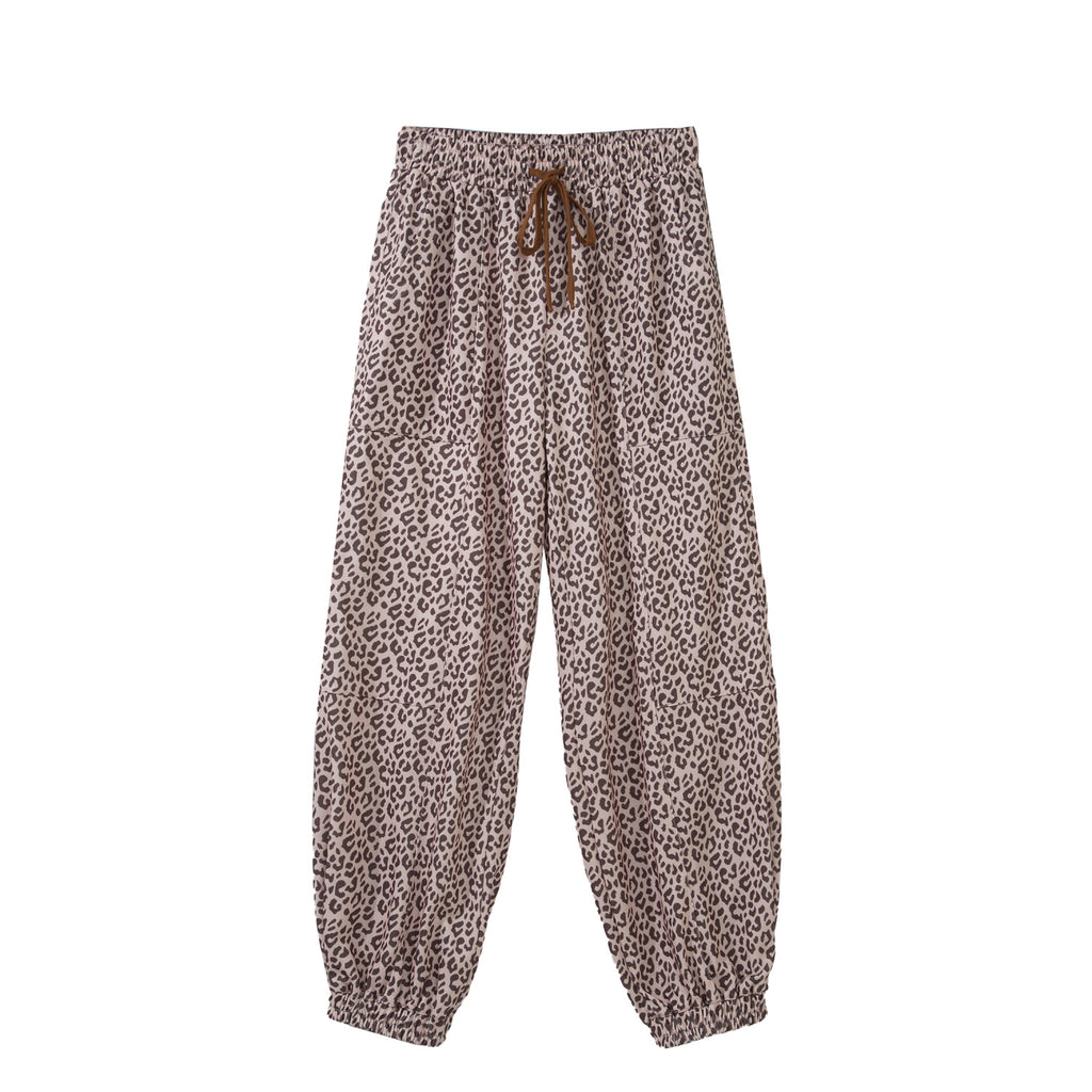 Khaki Leopard Drawstring Ankle Pants in Khaki - front view