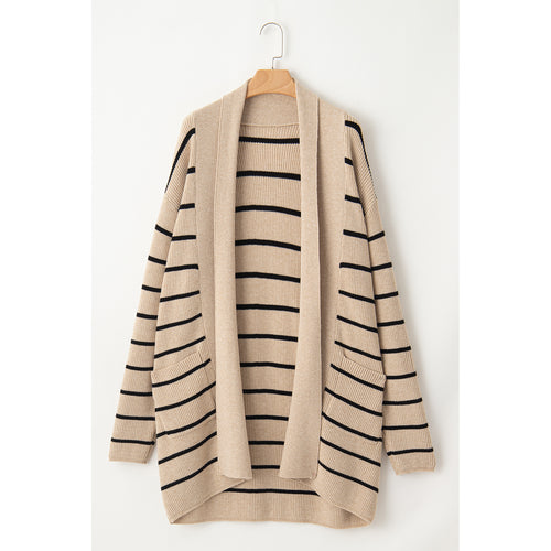 Black Stripe Shawl-Collar Pocket Cardigan in Black Stripe - front view