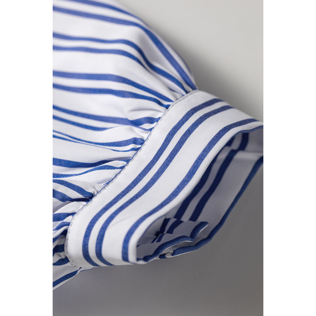 Blue Striped Shirt with Floral Embroidery in Blue Stripe - cuff detail