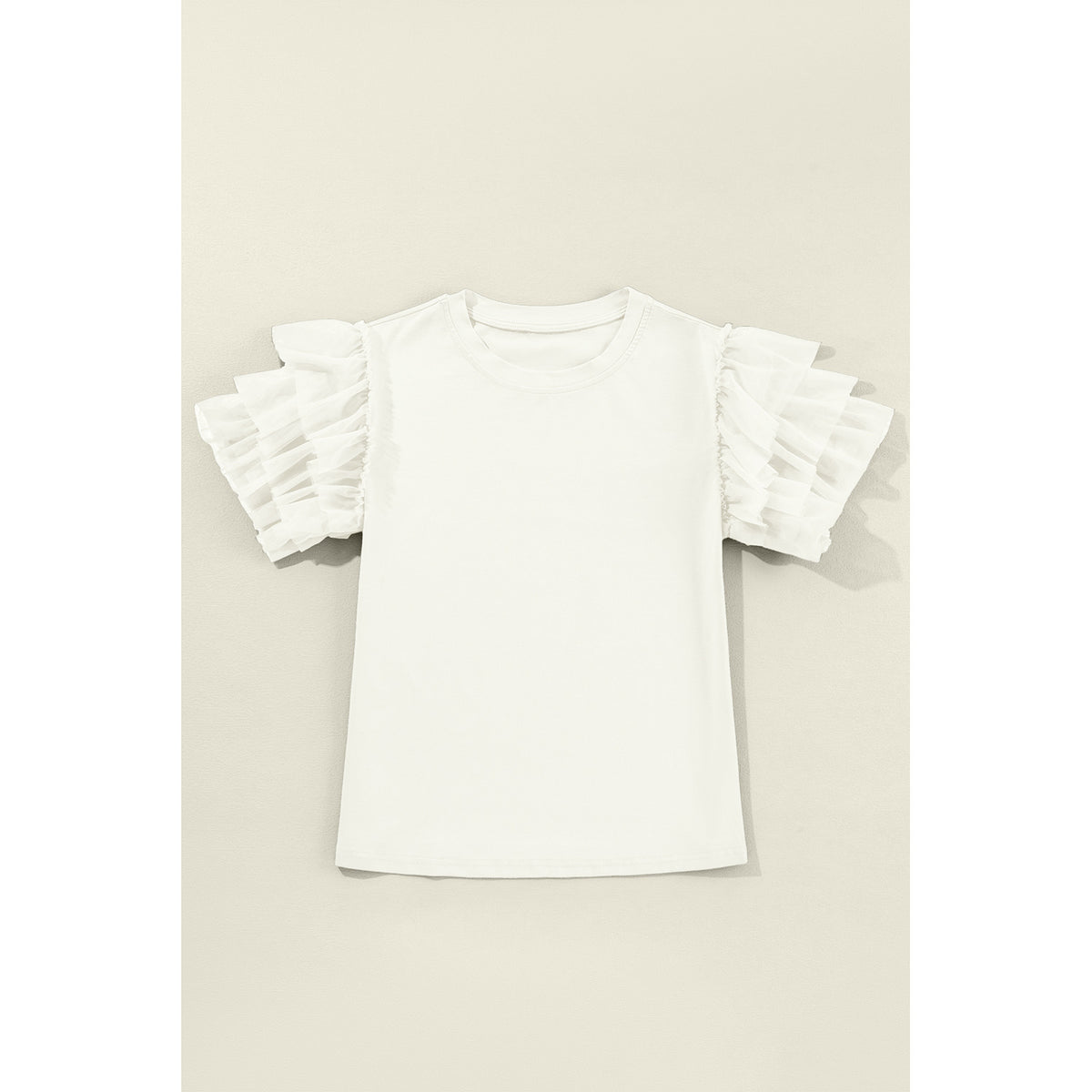 White Cotton-Blend Tulle Ruffle-Sleeve Top in White - front flat-lay view