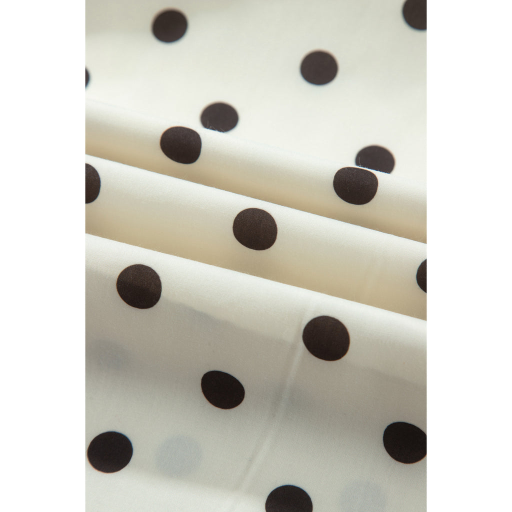 Beige Polka-Dot Smocked-Waist Long Skirt in Beige Stripe - polka-dot fabric detail