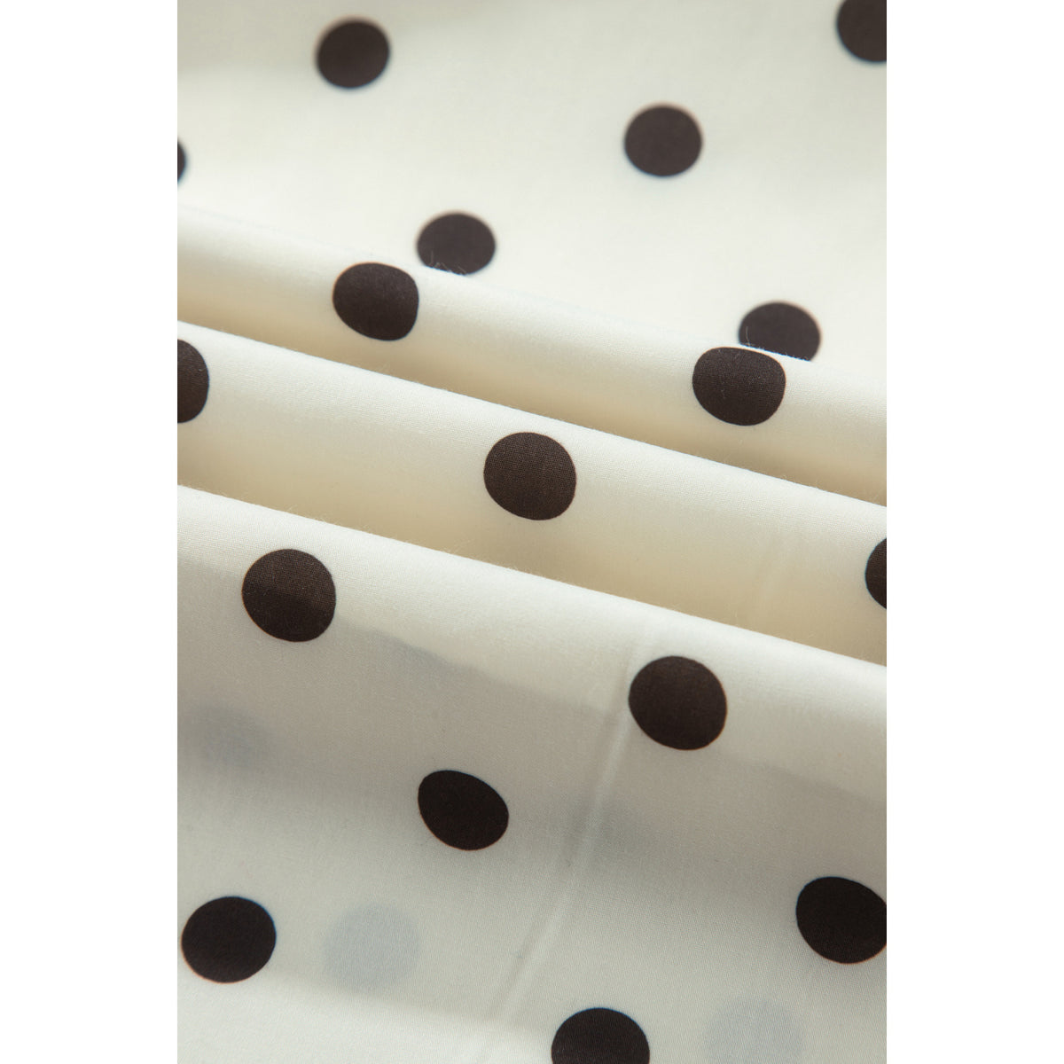 Beige Polka-Dot Smocked-Waist Long Skirt in Beige Stripe - polka-dot fabric detail