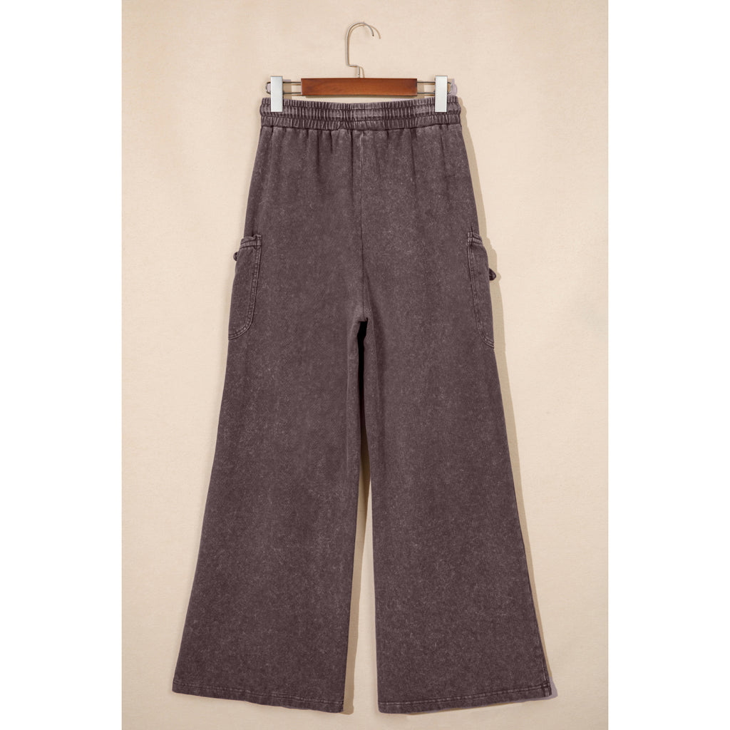 Dark Brown Mineral-Wash Cotton Cargo Pants in Dark Brown - back view