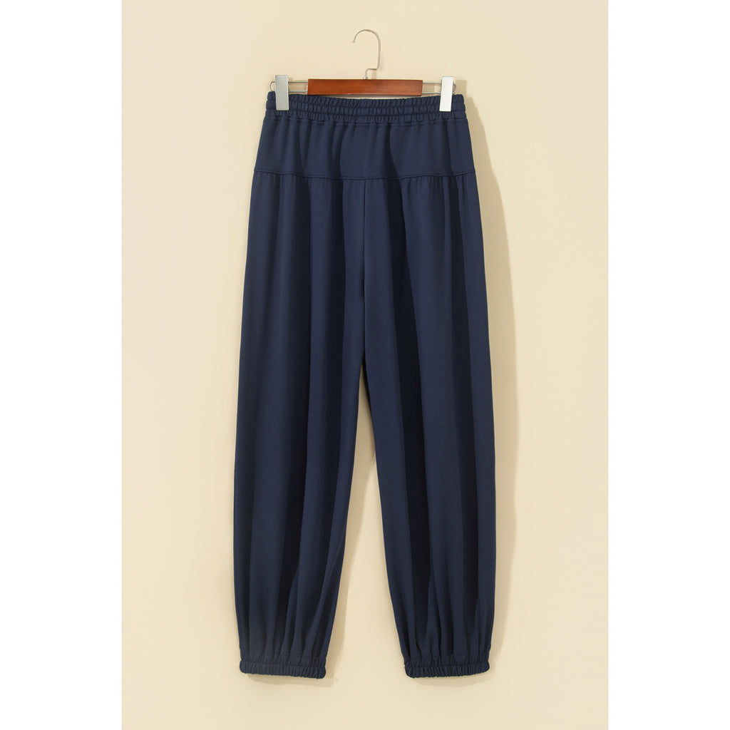 Deep Blue Drawstring Full-Length Casual Pants in Dirty blue - back view