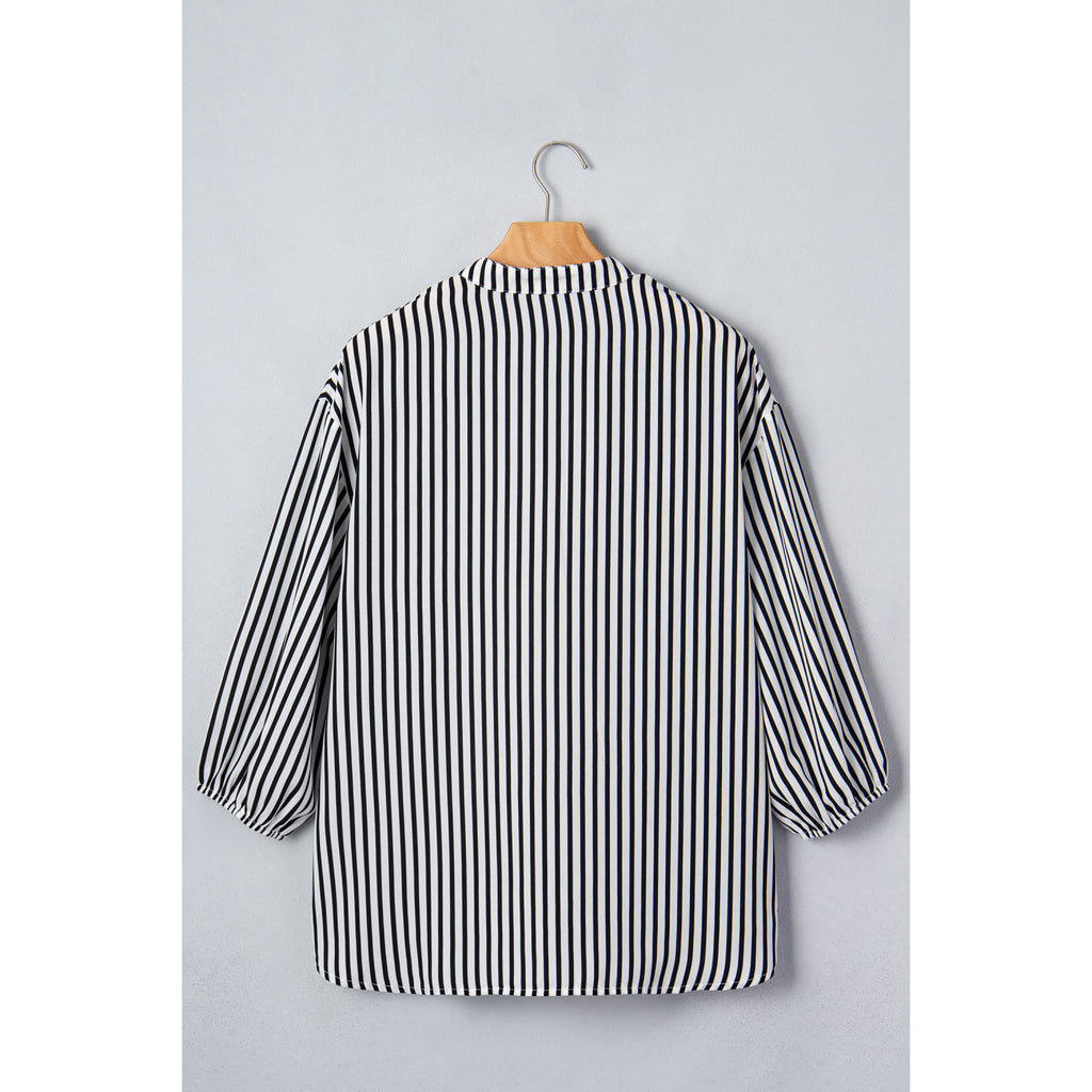 Black Striped Relaxed Half-Sleeve Shirt in Black Stripe - back view