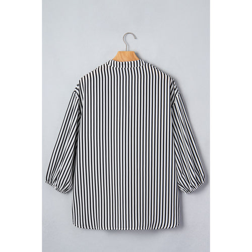 Black Striped Relaxed Half-Sleeve Shirt in Black Stripe - back view