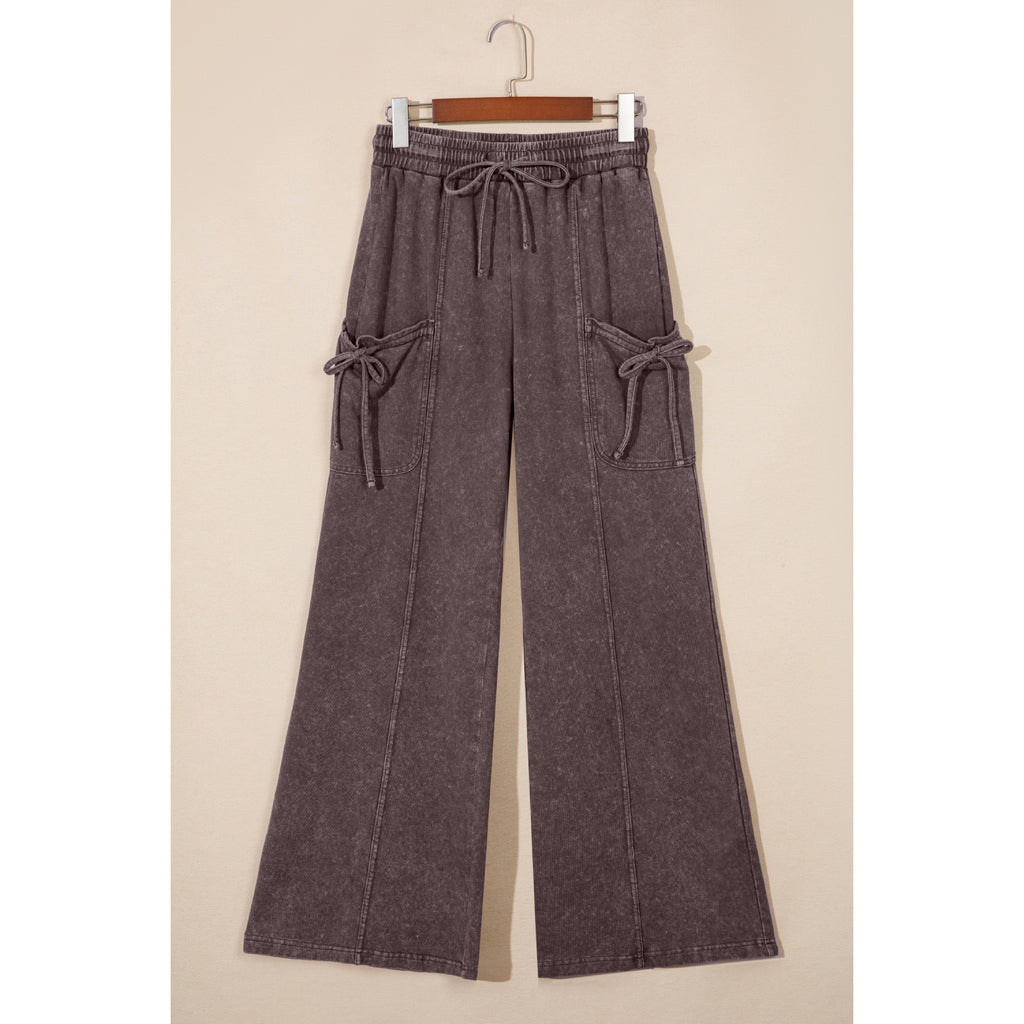 Dark Brown Mineral-Wash Cotton Cargo Pants in Dark Brown - front view