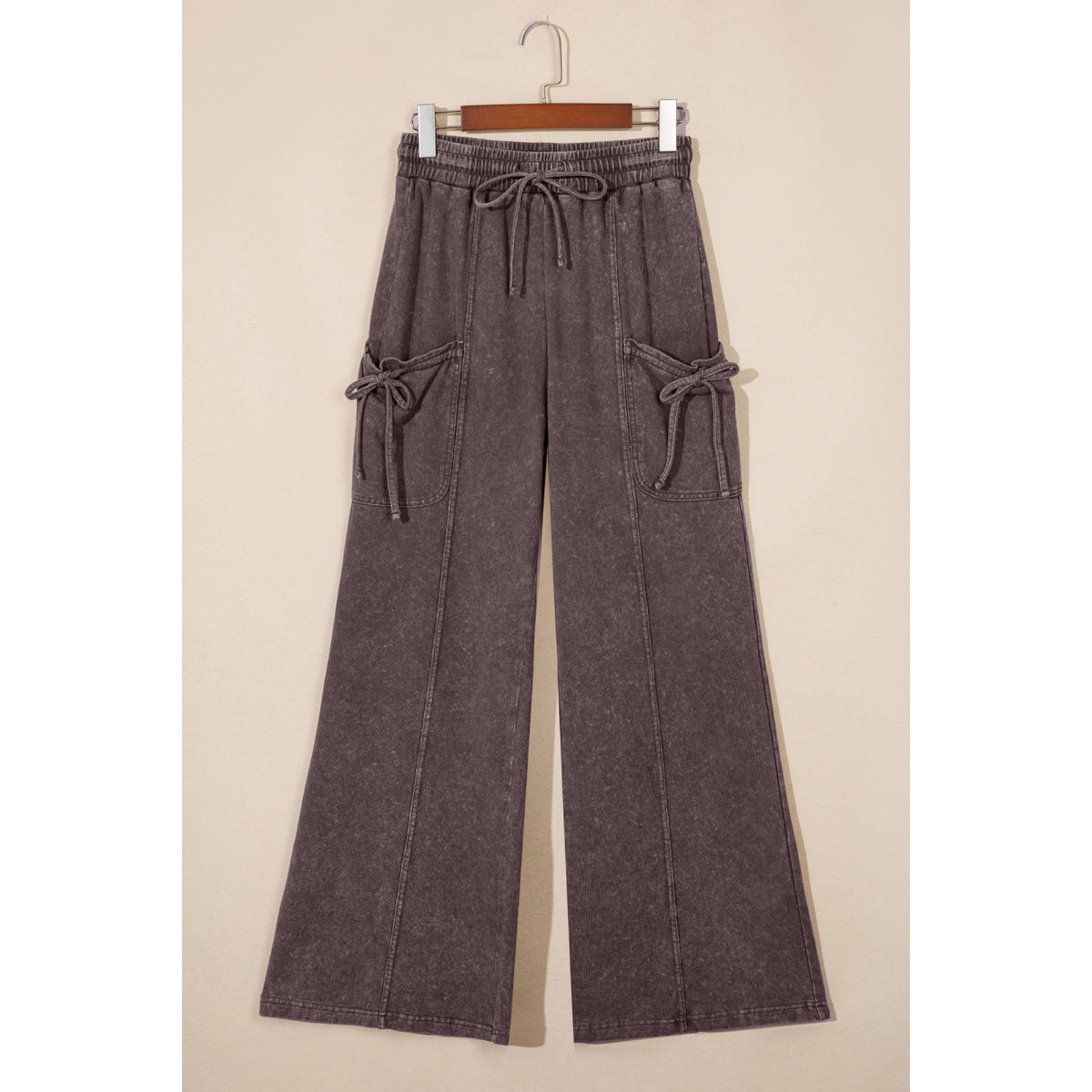Dark Brown Mineral-Wash Cotton Cargo Pants in Dark Brown - front view
