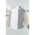 White Colorblock Button Shirt with Chest Pockets in White - front flat-lay view