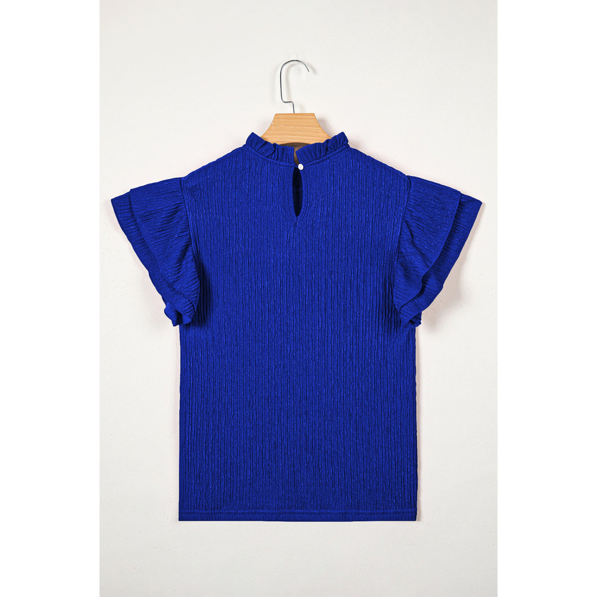 Dark Blue Textured Blouse with Ruffle Sleeves in Dark Blue - back view