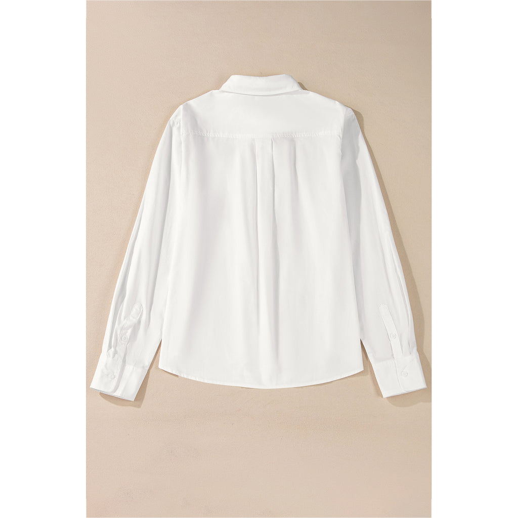 White Cotton Button Shirt with Crochet Lace Trim in White - back view